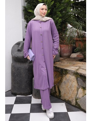 İmaj Butik Lila Düğmeli Tunik Pantolonlu Bürümcük Takım