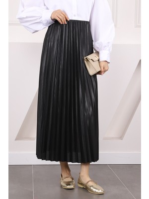 İmaj Butik Siyah Bel Lastikli Piliseli Etek