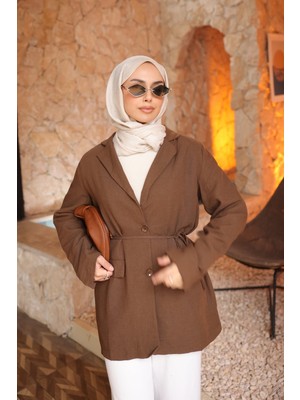 İmaj Butik Kahverengi Düğmeli Ip Detaylı Astarlı Ceket