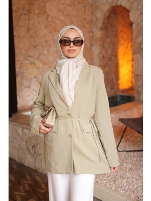 İmaj Butik Haki Düğmeli Ip Detaylı Astarlı Ceket