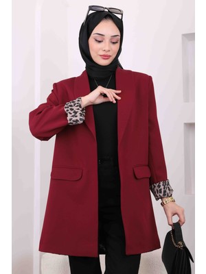 İmaj Butik Bordo Kruvaze Yaka Cepli Blazer Ceket