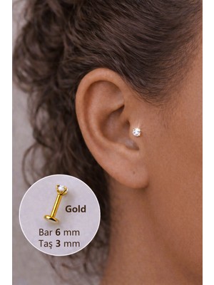 Sacce Scarves & Accessories Tektaş Çelik Piercing Tragus Helix Kıkırdak 6 Mm Gold Renkli