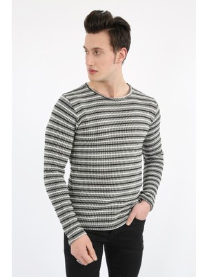 Evolaria Çizgili Sıfır Yaka Erkek Günlük Sweatshirt