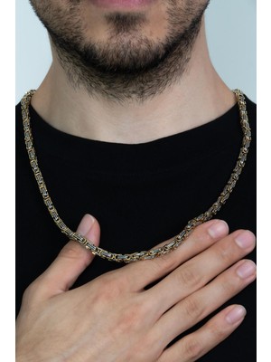 Normadia Şık Sarı Beyaz Renk Erkek Çelik Zincir Kolye, Sevgiliye Hediye