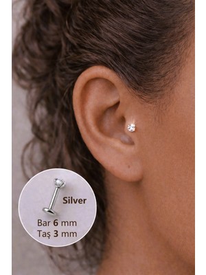 Sacce Scarves & Accessories Tektaş Gümüş Renk Çelik Top Piercing 6 mm