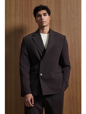 Erkek Oversize Rahat Kalıp Kruvaze Takım Elbise Kahve