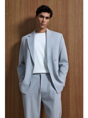 Erkek Oversize Rahat Kalıp Kruvaze Takım Elbise Gri