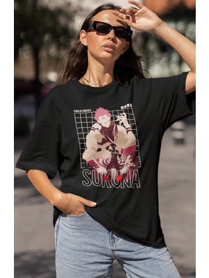 Sevbano Tasarım Ryomen Sukuna Jujutsu Kaisen Baskılı Unisex Oversize Anime Dizi Karakter Tişört