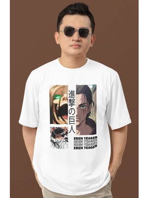 Sevbano Tasarım Eren Yeager Attack On Titan Baskılı Unisex Oversize Anime Dizi Karakter Tişört