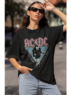 Sevbano Ac Dc Müzik Grubu World Tour Baskılı Unisex Oversize Tişört