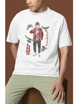 Sevbano Tasarım Uchiha Itachi Baskılı Unisex Oversize Naruto Anime Dizi Karakter Tişört