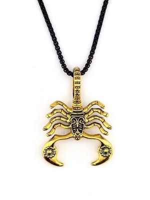 Normadia Sarı Akrep Kral Burç Erkek Çelik Kolye Siyah Zincir Q0676
