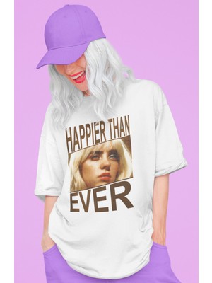 Sevbano Tasarım Billie Eilish Happier Than Ever Baskılı Unisex Oversize Şarkıcı Tişört