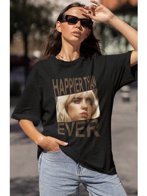 Sevbano Tasarım Billie Eilish Happier Than Ever Baskılı Unisex Oversize Şarkıcı Tişört