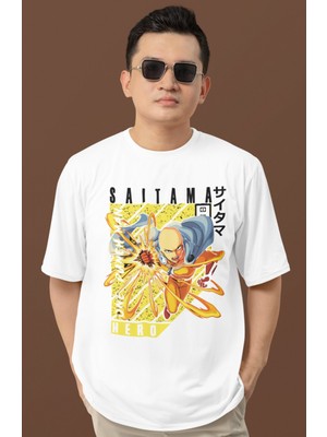 Sevbano Tasarım One Punch Man Saitama Baskılı Unisex Oversize Anime Dizi Karakter Tişört
