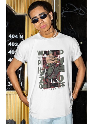 Sevbano Tasarım Wanted Roronoa Zoro Baskılı Unisex Oversize One Piece Anime Karakter Tişört