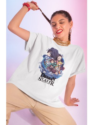 Sevbano Demon Slayer Kimetsu No Yaiba Baskılı Unisex Oversize Anime Dizi Karakter Tişört