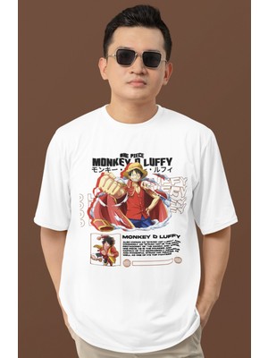 Sevbano Tasarım Monkey D. Luffy One Piece Baskılı Unisex Oversize Anime Dizi Karakter Tişört