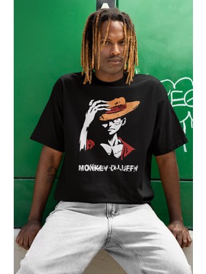 Sevbano Tasarım Monkey D. Luffy Baskılı Unisex Oversize One Piece Anime Dizi Karakter Tişört