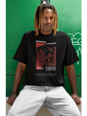 Sevbano Eren Yeager Suicidal Blockhead Baskılı Unisex Oversize Attack On Titan Anime Dizi Karakter Tişört