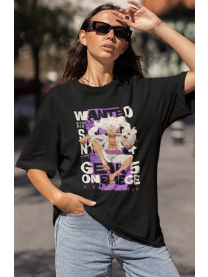 Sevbano Wanted Gear 5 Monkey D. Luffy Baskılı Unisex Oversize Anime Dizi Karakter Tişört