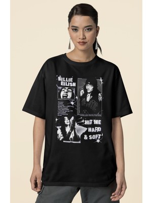 Sevbano Vintage Eskitme Billie Eilish Hit Me Hard And Soft Baskılı Unisex Oversize Şarkıcı Tişört