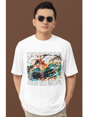 Sevbano Tasarım Roronoa Zoro Baskılı Unisex Oversize One Piece Anime Dizi Karakter Tişört