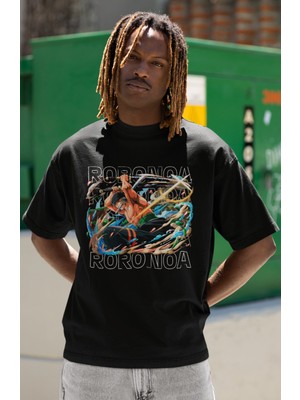 Sevbano Tasarım Roronoa Zoro Baskılı Unisex Oversize One Piece Anime Dizi Karakter Tişört