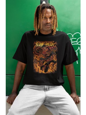 Sevbano Tasarım One Piece Monkey D. Luffy Baskılı Unisex Oversize Anime Dizi Karakter Tişört