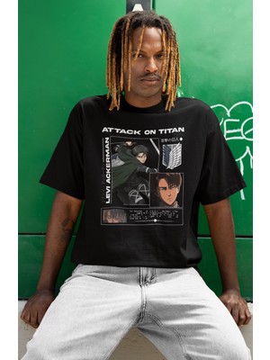 Sevbano Tasarım Levi Ackerman Baskılı Unisex Oversize Attack On Titan Anime Dizi Karakter Tişört