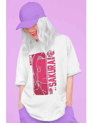 Sevbano Tasarım Haruno Sakura Baskılı Unisex Oversize Naruto Anime Dizi Karakter Tişört