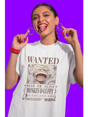 Sevbano Wanted Dead Or Alive Monkey D. Luffy Baskılı Unisex Oversize One Piece Anime Karakter Tişört