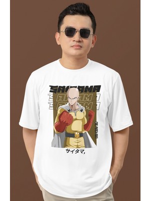 Sevbano Tasarım Saitama One Punch Man Baskılı Unisex Oversize Anime Dizi Karakter Tişört