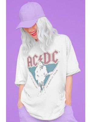 Sevbano Ac Dc Müzik Grubu World Tour Baskılı Unisex Oversize Tişört