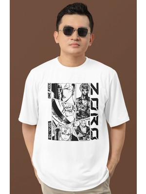 Sevbano Tasarım Roronoa Zoro Baskılı Unisex Oversize One Piece Anime Dizi Karakter Tişört