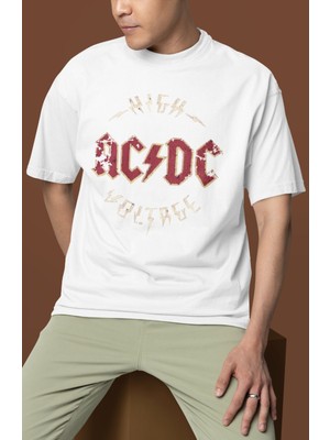 Sevbano Vintage High Ac Dc Voltage Baskılı Unisex Oversize Müzik Grubu Tişört
