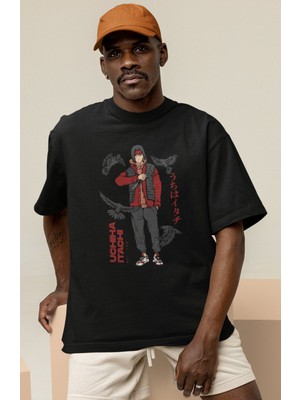 Sevbano Tasarım Uchiha Itachi Baskılı Unisex Oversize Naruto Anime Dizi Karakter Tişört