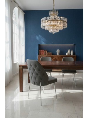 Todek Home Safir 6 Adet Metal Ayaklı Sandalye Babyface Kumaş Mutfak Salon Yemek Masası Sandalyesi