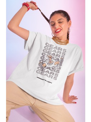 Sevbano Monkey D. Luffy Gear 5 Baskılı Unisex Oversize Anime Dizi Karakter Tişört