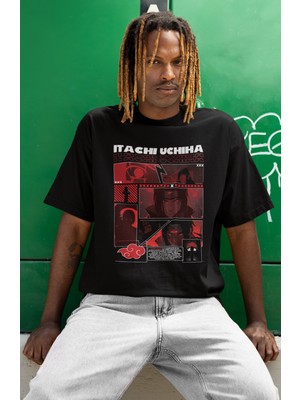 Sevbano Tasarım Uchiha Itachi Baskılı Unisex Oversize Naruto Anime Dizi Karakter Tişört