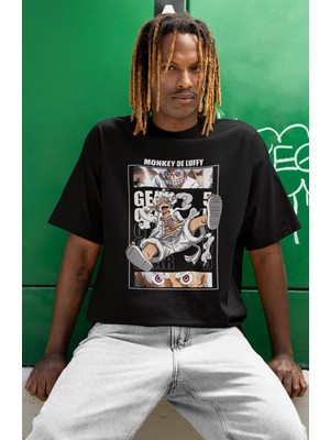 Sevbano Tasarım Monkey D. Luffy Gear 5 Baskılı Unisex Oversize One Piece Anime Dizi Karakter Tişört