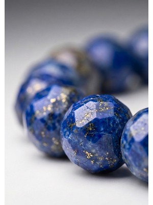 MMİF Doğal Lapis Lazuli Taşı Bileklik – Lacivert-Mavi Doğal Taş, Altın Pirit Damarlı Unisex Mmif