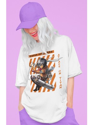 Sevbano Tasarım Mikasa Ackerman Baskılı Unisex Oversize Attack On Titan Anime Dizi Karakter Tişört