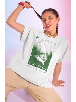 Sevbano Tasarım Billie Eilish Baskılı Unisex Oversize Şarkıcı Tişört
