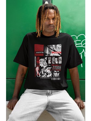 Sevbano Özel Tasarım Eren Yeager Attack On Titan Baskılı Unisex Oversize Anime Dizi Karakter Tişört