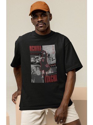 Sevbano Tasarım Uchiha Itachi Baskılı Unisex Oversize Naruto Anime Dizi Karakter Tişört