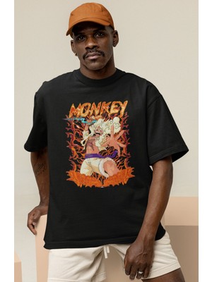 Sevbano One Piece Monkey D. Luffy Baskılı Unisex Oversize Anime Dizi Karakter Tişört