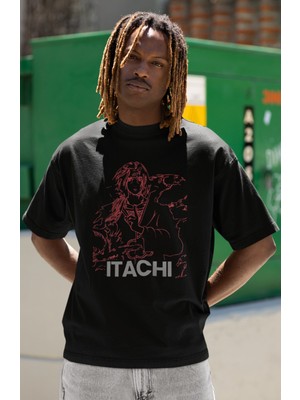 Sevbano Itachi Uchiha Baskılı Unisex Oversize Naruto Anime Karakterler Tişört