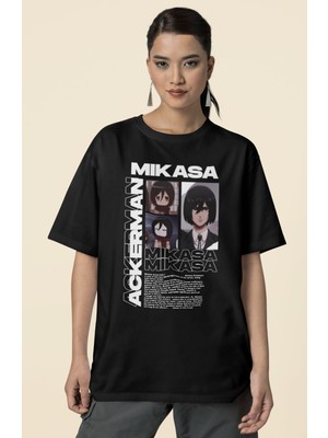 Sevbano Mikasa Ackerman Baskılı Unisex Oversize Attack On Titan Anime Dizi Karakter Tişört