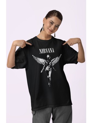 Sevbano Tasarım Nirvana Rock Metal Baskılı Unisex Oversize Müzik Grubu Tişört
